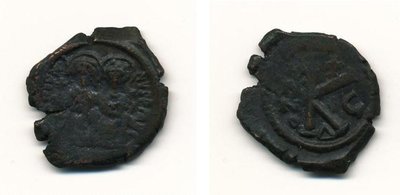 Justin II. & Sophia (565-578) Halbfollis Jahr 6 Thessalonika - Sear 361.jpg