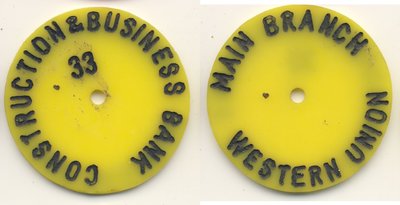 Ethiopia Token h Construction and Business Bank Plastik Western Union 33 rund gelb Main Branch.jpg