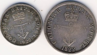 Mauritius achtel und viertel Dollar 1822.jpg