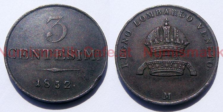 3 Centesimi 1852 M - Krone!