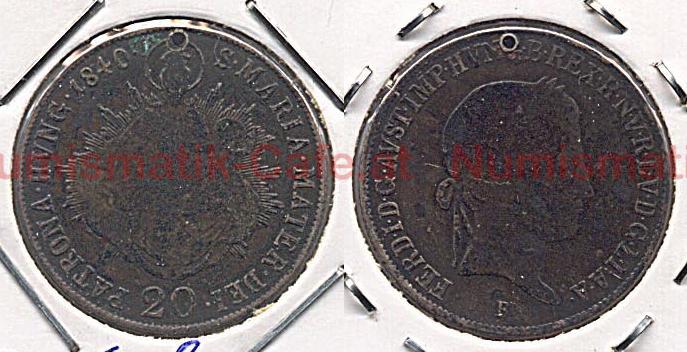 20 Kreuzer 1840 B Kremnitz (Loch)