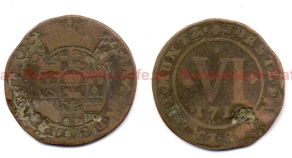 #S253Aa 6 Pfennig 1718 mit Gegenstempelung