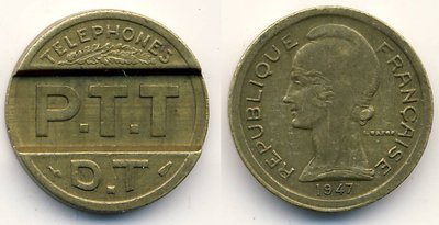 Benin Token PTT Dahomey Telephones 1947 afr.jpg