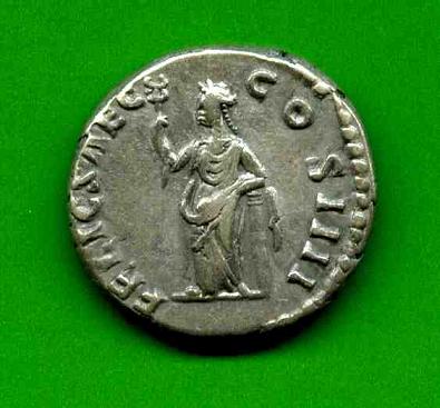 Denar Antoninus Pius C. 360 (a). Rv. FELIC SAEC COS IIII. Felicitas li. an S..jpg