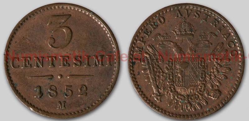 3 Centesimi 1852 M