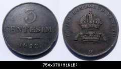 3 Centesimi 1852 M - Krone!